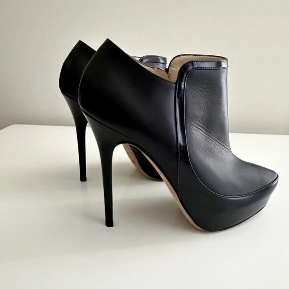 JIMMY CHOO 'Decoy' Black Leather Platform Ankle Booties Boots Size 38.5 - Picture 1 of 14